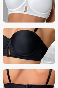 Detailed macro view of seamless cups with center cutout and adjustable metal strap buckles