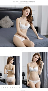 Détails de l'ensemble lingerie en dentelle blanche avec broderie florale et tulle sur le soutien-gorge