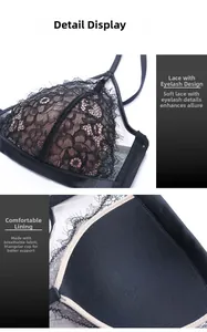 Vue détaillée de la dentelle cil noire délicate et de la doublure intérieure respirante