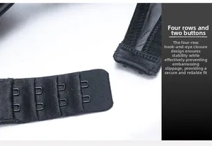 Détail du dos d'un soutien-gorge en dentelle noire avec fermeture en maille respirante