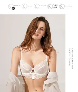 Detail view of white floral lace lingerie showing ultra-thin cup texture and underwire support