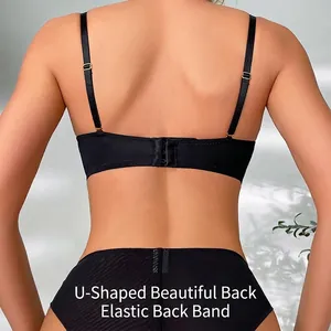 Seamless black push-up lingerie set with U-shaped back design and adjustable straps