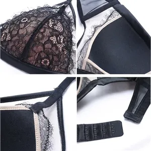 Bralette sexy en dentelle noire française avec bordure cil et bonnets sans armature