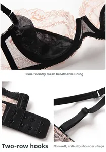 Breathable mesh lining, two-row hook back closure and anti-slip bra straps detail