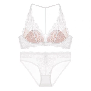 French style white lace lingerie set with non-wired triangle bra and matching briefs