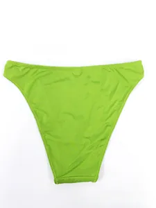 Close-up of fluorescent green high-cut lace lingerie with premium zigzag stitching