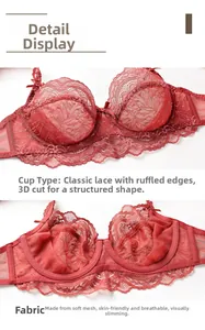 Détails de bonnet de lingerie en dentelle rouge avec mesh respirant et coupe en 3D