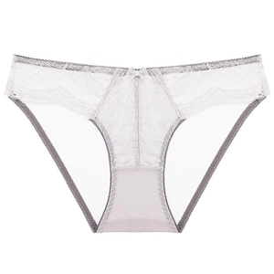 Eleganter lavendelfarbener Damen-Spitzenslip mit Stickerei und kleiner Schleife am Bund