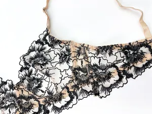 Close-up of black and gold floral lace embroidery with fine hollow craftsmanship