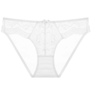 Weiße florale Spitzenunterwäsche mit kleiner Schleife und gewelltem Rand für Damen