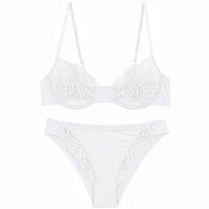 Ensemble de lingerie en dentelle blanche avec broderie florale et culotte assortie