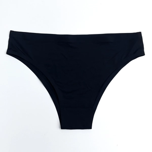 Flat lay of seamless black low-rise panties with high-elasticity synthetic fabric
