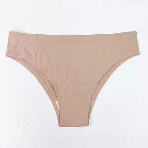 Close-up of seamless nude thong panty with high elasticity and cotton lining detail