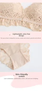 Dettaglio di reggiseno in pizzo senza ferretto e slip coordinati delicati sulla pelle