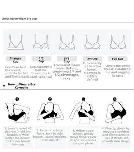 Guide for bra cup types and four-step instructions for correct underwear wearing process