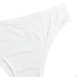 Detail shot of seamless white cotton panties showing elastic waistband and fine stitching