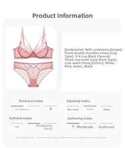 Détail d'ensemble lingerie en dentelle rose avec bonnets 3/4, broderie et armatures acier