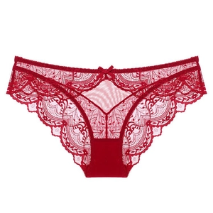 French Sexy Lace Panties For Women Ultra-thin Breathable Mesh Floral Bow Low Waist Cotton Crotch Triangle Briefs