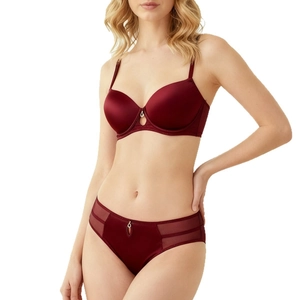 Ensemble de lingerie rouge foncé sans couture avec soutien-gorge push-up et empiècements mesh