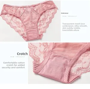 Détails de culotte en dentelle rose avec maille transparente et doublure en coton confortable