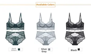 Lace bra and panty sets available in dark green, silver grey, and black options
