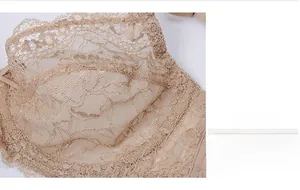 Close-up of the champagne lace embroidery and ultra-thin mesh lining on the Rose's SCARF bra