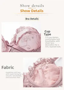 Détail du soutien-gorge 3/4 en dentelle avec broderie florale et petit nœud décoratif