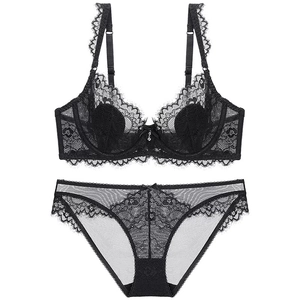 Ensemble Soutien-Gorge et Culotte en Dentelle Florale Sexy Lingerie Brodée en Nylon Spandex pour Femmes Ensemble de Sous-Vêtements en Maille Transparente