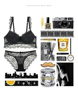 Detailed view of the black floral lace lingerie set with elegant bow and mesh panty