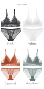 Lace lingerie set color options including black, white, caramel and grey green