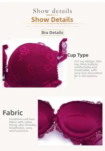 Dettaglio del reggiseno in pizzo bordeaux con texture coppa 3/4 e fodera in nylon