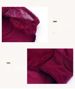 Dettaglio dei bordi in pizzo e cuciture sul set intimo in rete rosso vino scuro