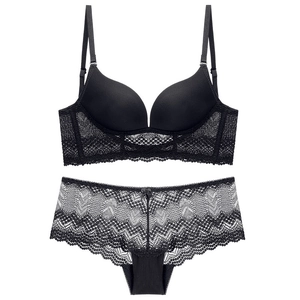 Women's Sexy U-Shaped Backless Lace Lingerie Wireless Push Up Seamless Top And Bottom Nylon Spandex Underwear Dress