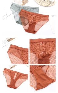 Detailed macro view of delicate floral lace and breathable mesh on women's cotton panties