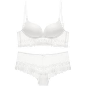 White lace lingerie set with U-back plunge push-up bra and matching floral panties