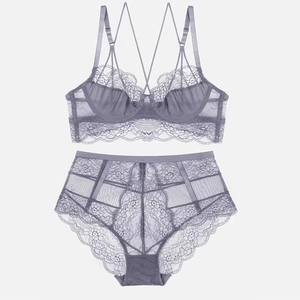 French Style Ultra-Thin Lace Sexy Criss-Cross Back Bra And Panty Top And Bottom For Women Transparent Breathable Lingerie