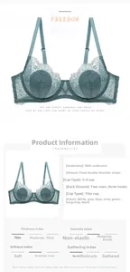 Détail d'un soutien-gorge en dentelle bleu-gris avec armatures et bonnets fins 3/4 élégants