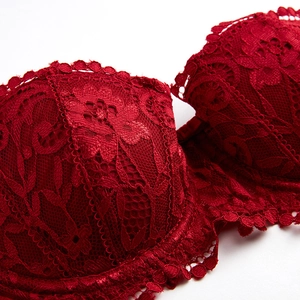 Soutien-gorge élégant en dentelle rouge foncé avec motifs floraux et style de cour vintage