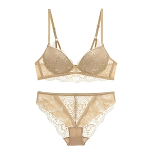 Dessous-Set aus beiger Spitze mit Push-up-BH und passendem Slip für eine tolle Silhouette