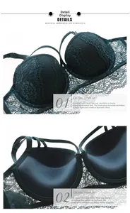 Detailed view of dark green lace bra showing padded cups and underwire support structure