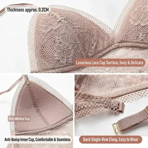 Lace bralette with thin 0.2cm cups and adjustable straps in a minimalist backless design