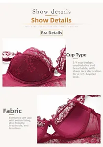 Détail macro du soutien-gorge en dentelle bordeaux montrant la broderie florale et le bijou