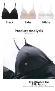 Detail des atmungsaktiven Eisseidenstoffs bei nahtlosen V-Ausschnitt BHs in Schwarz und Beige