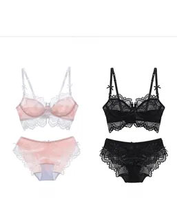Ensemble soutien-gorge et culotte en dentelle en rose blanc élégant et noir classique