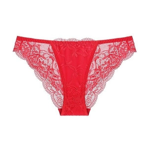 Rote transparente Florale Spitzenunterwäsche mit niedrigem Bund und Mesh-Design