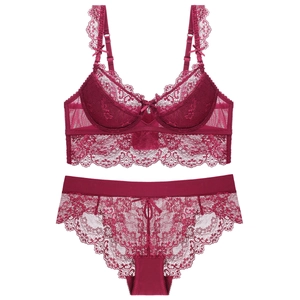 Sexy Bloemen Kant BH En Slip Top En Broekje Voor Dames Elegant Borduurwerk Push Up Lingerie Met Beugel Voor Dating Feest