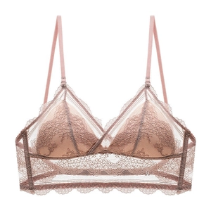 French Style Sexy Lace Bra Wireless Thin Triangle Cup Deep U-Back Bralette Adjustable Straps Breathable Women Lingerie