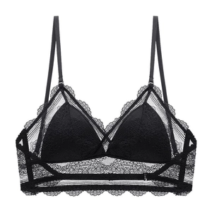 French style sexy black lace bralette with triangle cups and backless U-shape design