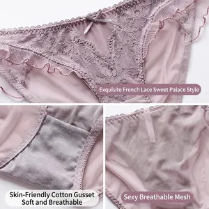 Spitzenslip mit halbtransparentem Mesh, niedriger Taille und atmungsaktivem Baumwollzwickel
