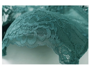 Vue macro de dentelle florale vert foncé avec détails de bordure festonnée